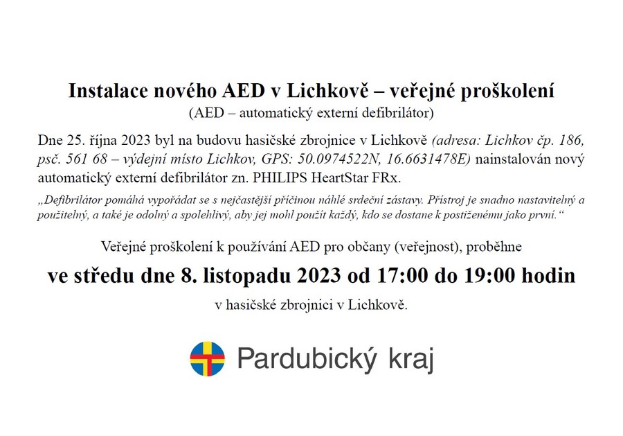 Instalace nového AED v Lichkově